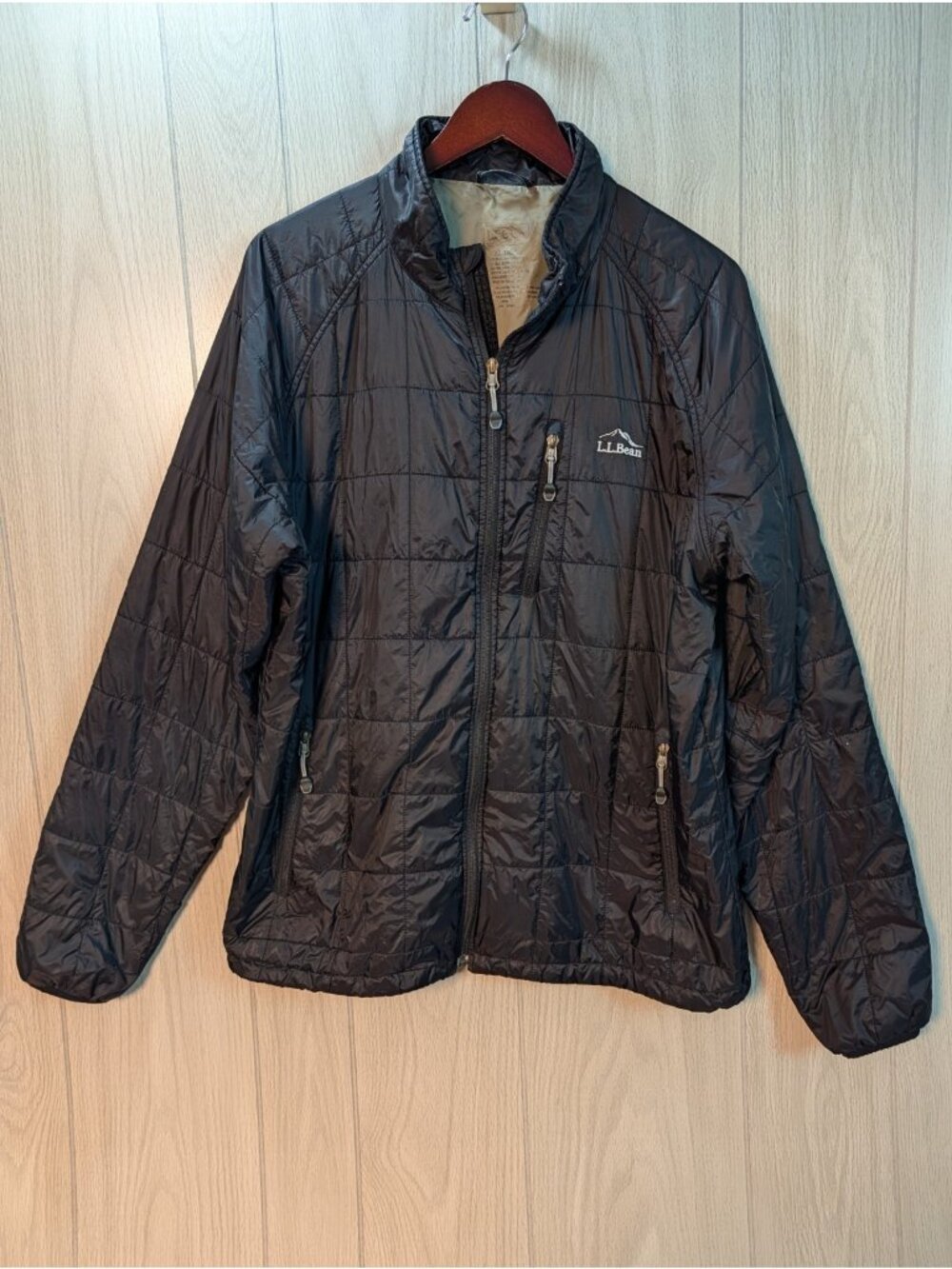LL Bean Mens Primaloft Packaway Jacket Lightweight Quilted Puffer Full Zip Black